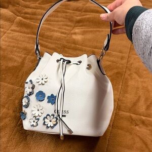 Guess White and Blue Floral Shoulder Bag